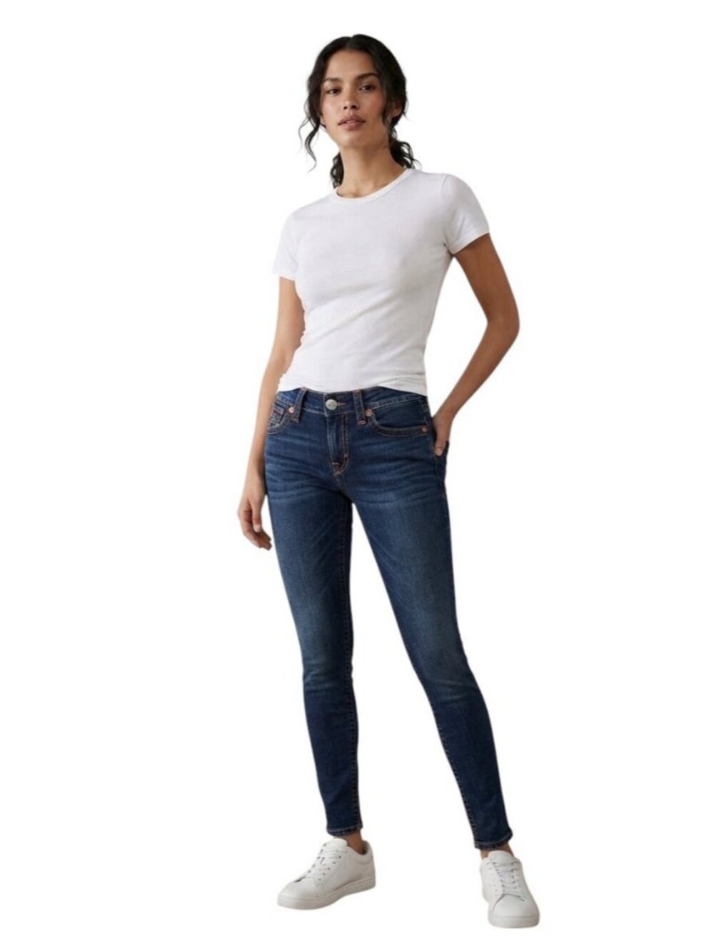 True Religion Jennie Curvy Mid Rise Super Skinny Jeans Women's Size 24 Dark Wash